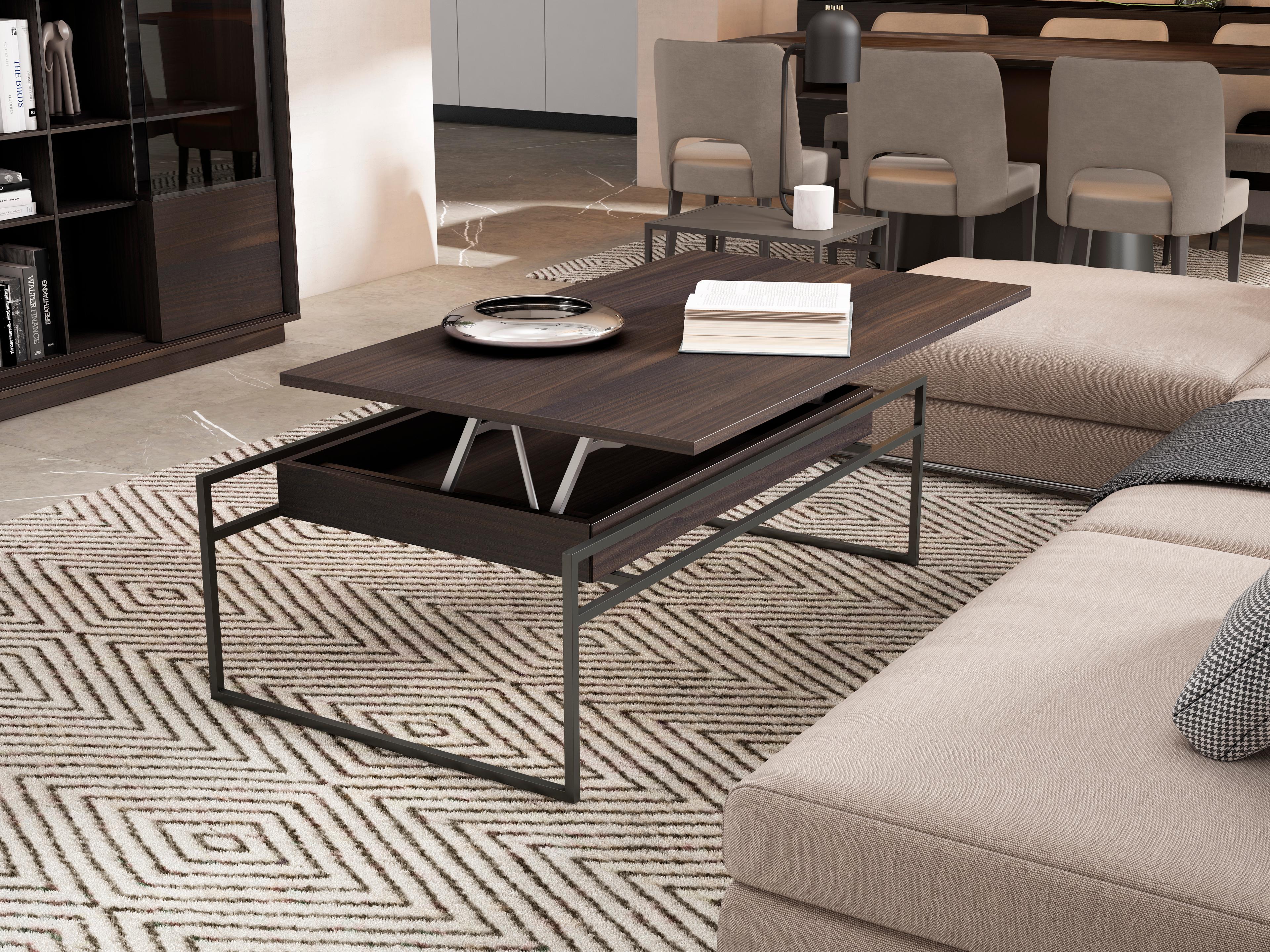 Suffa Coffee Table with Metal Frame and Wood Top in Modern Setting